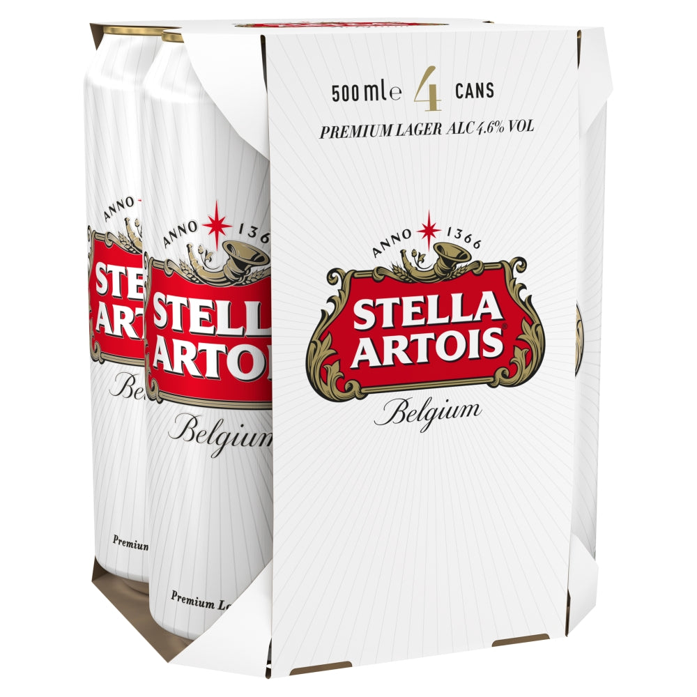 STELLA ARTOIS CANS 4PK 500ML